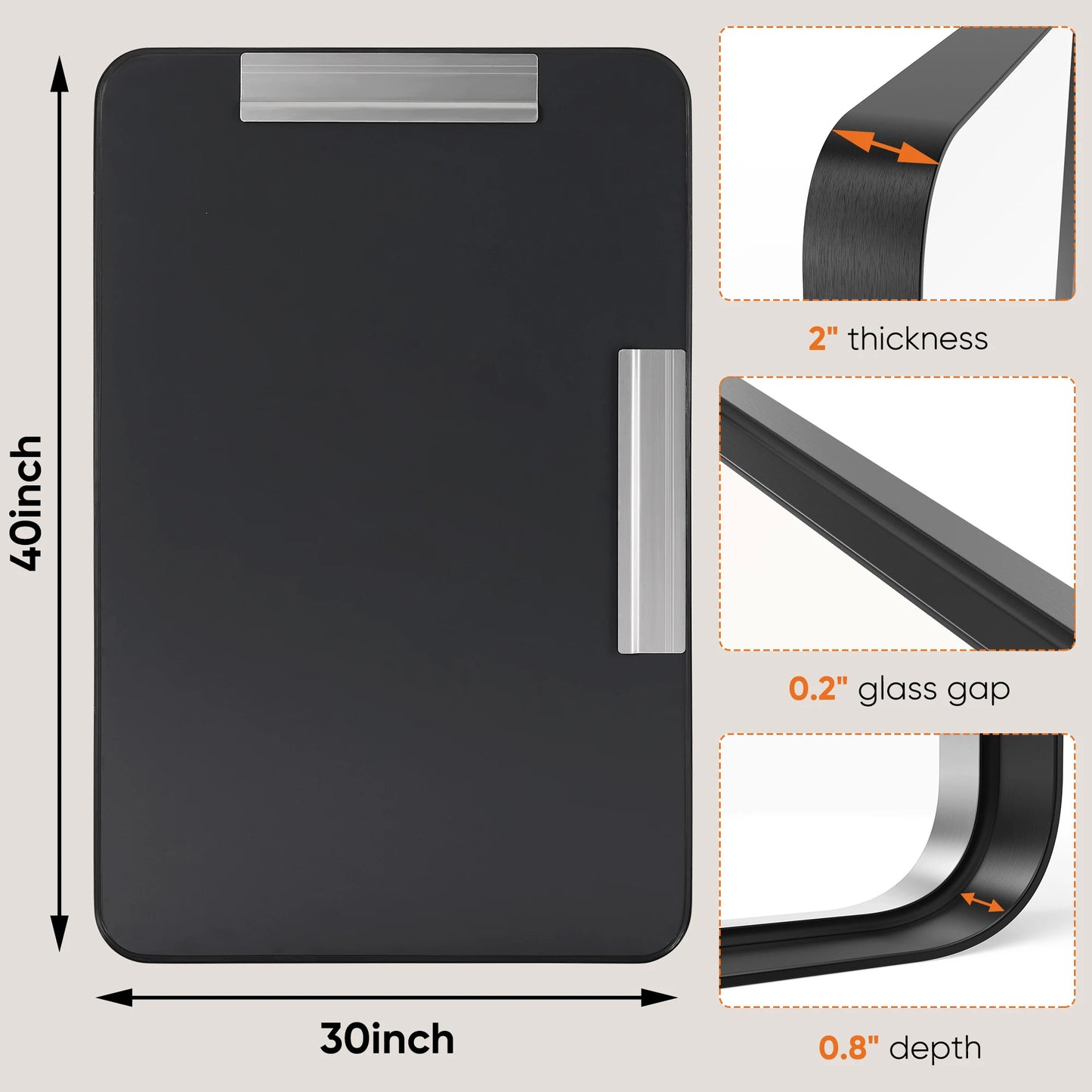 JHK Matte Metal Framed Bathroom Mirror For Wall Vanity Rectangle