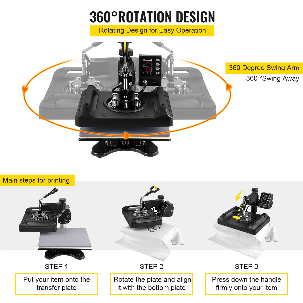 SucceBuy 8-in-1 Rotating Heat Press for Shirts Mugs Caps Plates