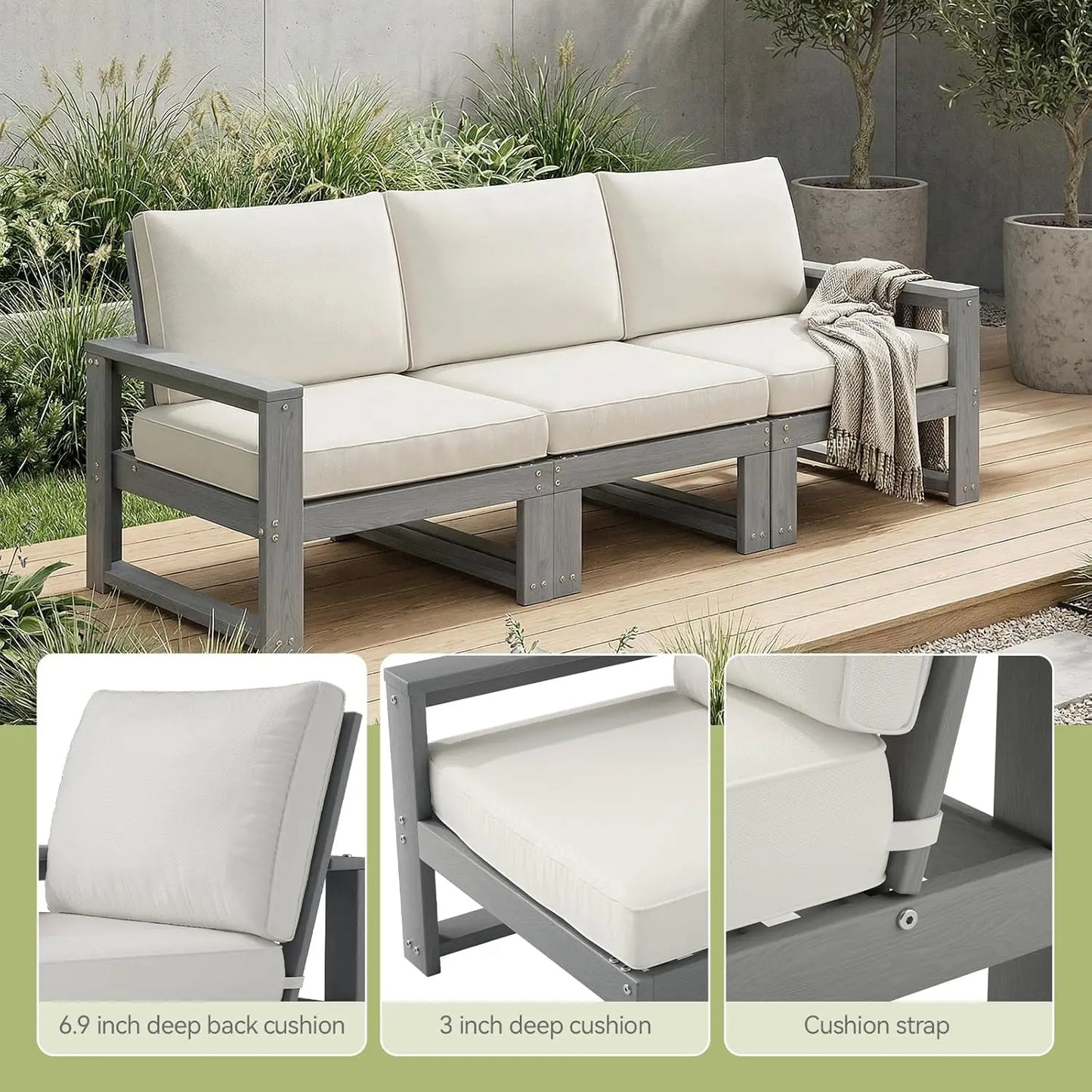 Patio Furniture Set, HDPE Sectional Outdoor Conversation Sets, 7-Piece Outdoor Couch Set with Deep Cushions, Customized