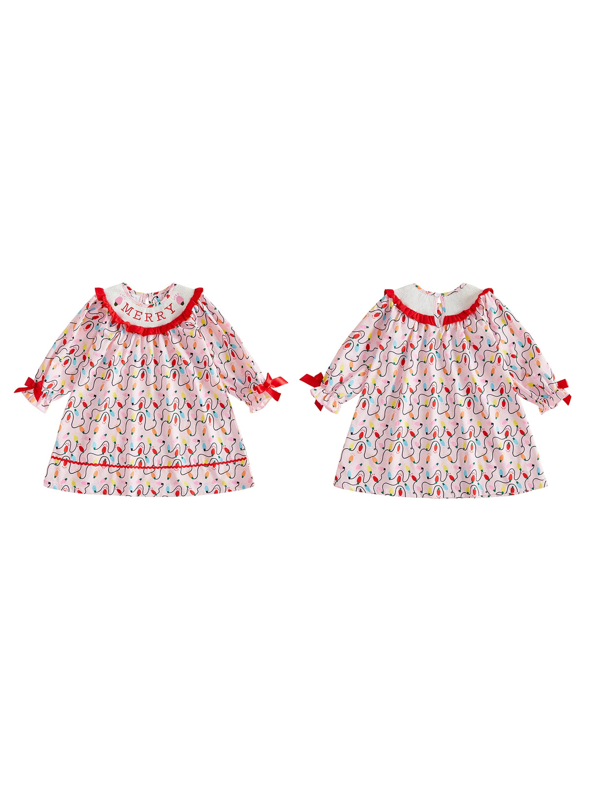Girls Christmas Dress Sleeve Print Crew Little Crew Neck Little Girls Christmas Christmas Lightweight