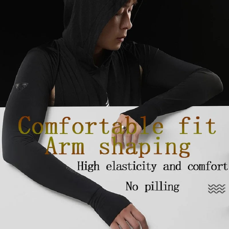 Men’s Ice Silk Sun Protection Shawl Arm Sleeves, UPF 50+ UV Block Integrated Cycling Arm Cover