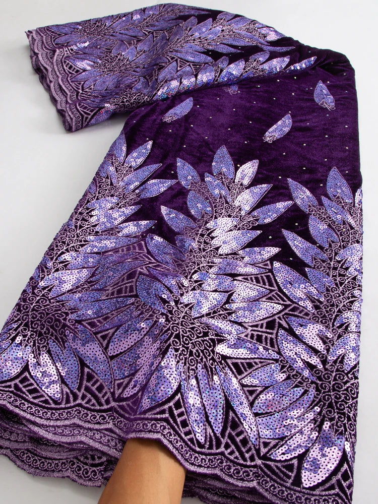 African Sequined Velvet French Lace Fabric For Wedding Party Dresses