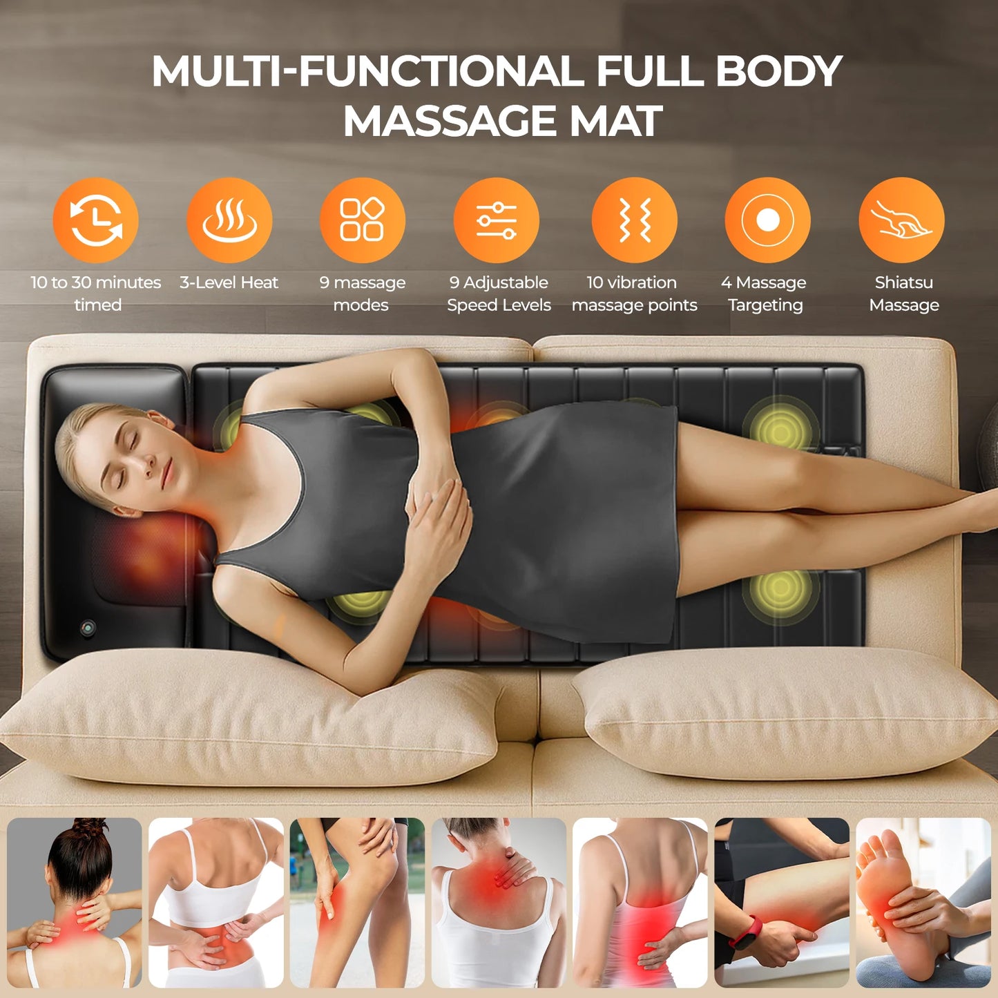 HOMEMASSA Shiatsu Full Body Massage Mat With Heat And Detachable Pad