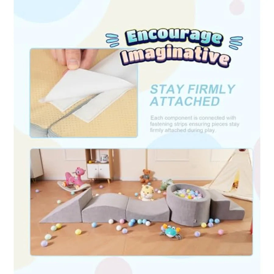 Foam Climbing Blocks with Ball Pit for Toddlers 1-3 Years - Indoor Crawling Active Play Set - Grey