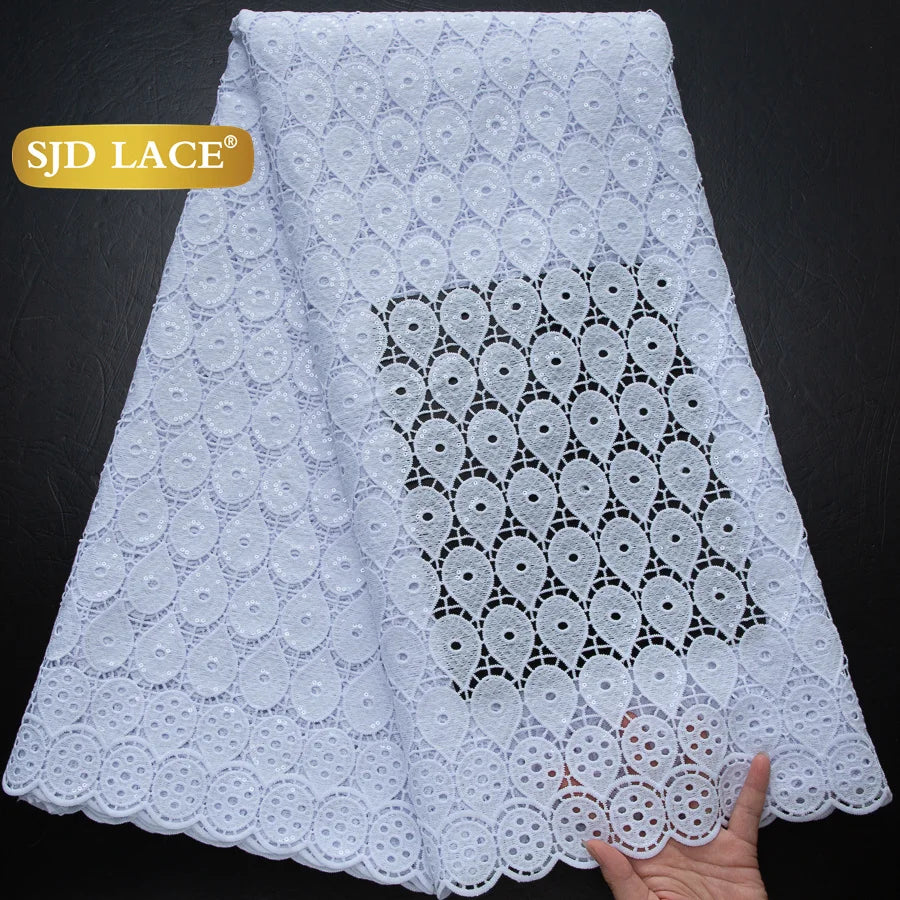 SJD Lace African Sequins Guipure Cord Lace Fabric Water Soluble