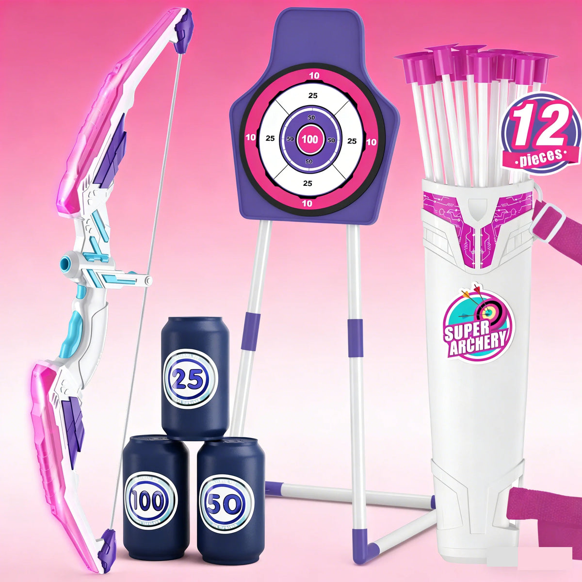 Bow and Arrow Set 3-8,Kids Archery Set with LED Lights Includes 12 Suction Cup, 1 Standing Target, 3 Score Targets & 1 Quiver, Outdoor Toys for Boys & Girls Ages 3-12 Years Old