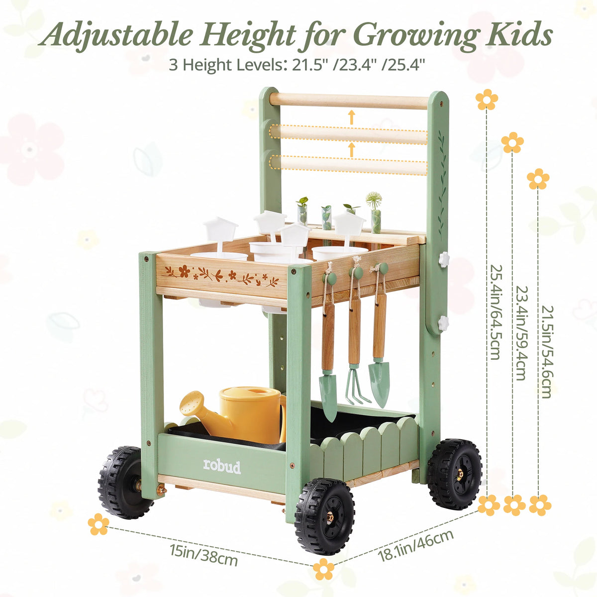 ROBUD Wooden Mud Kitchen Outdoor for Kids with Removable Sink Faucet Garden Tools Accessories Pretend Play Kitchen Toy Montessori Outdoor Toy Gift for Boys Girls Age 3+