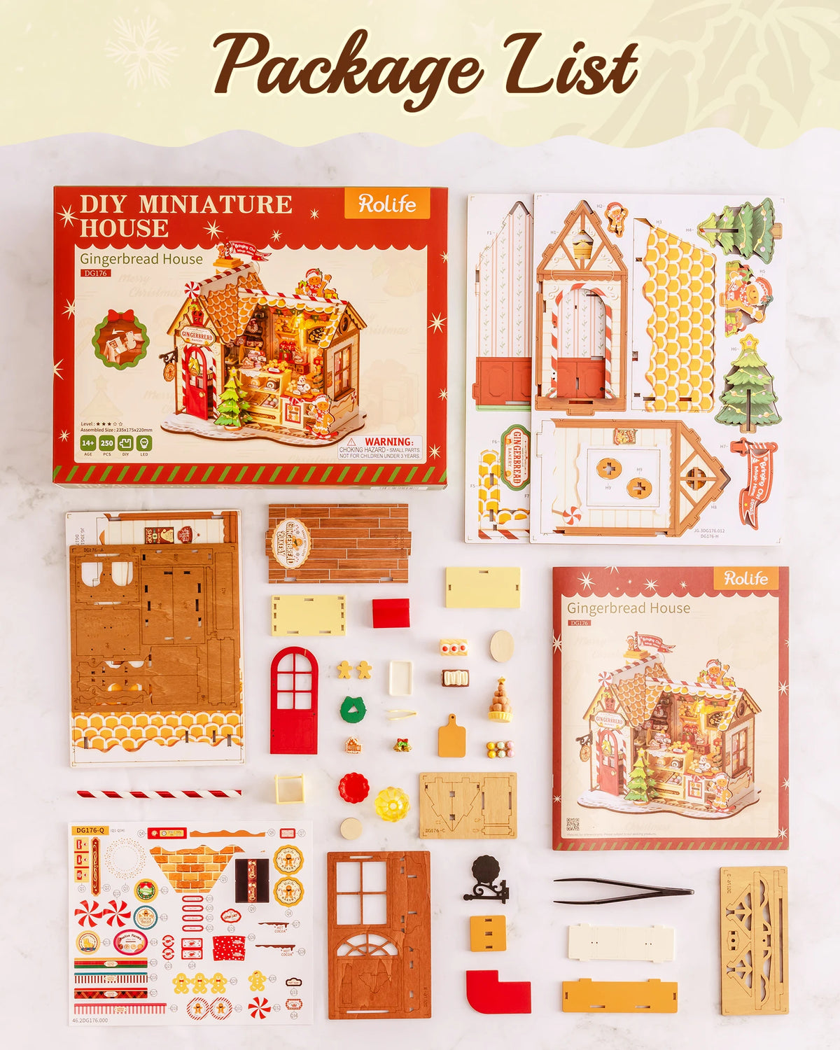 Rolife Gingerbread House DIY Miniature Dollhouse Wooden 3D Puzzle Model Building Kit with LED Light for Christmas Home Decor Gift for Adults Friends