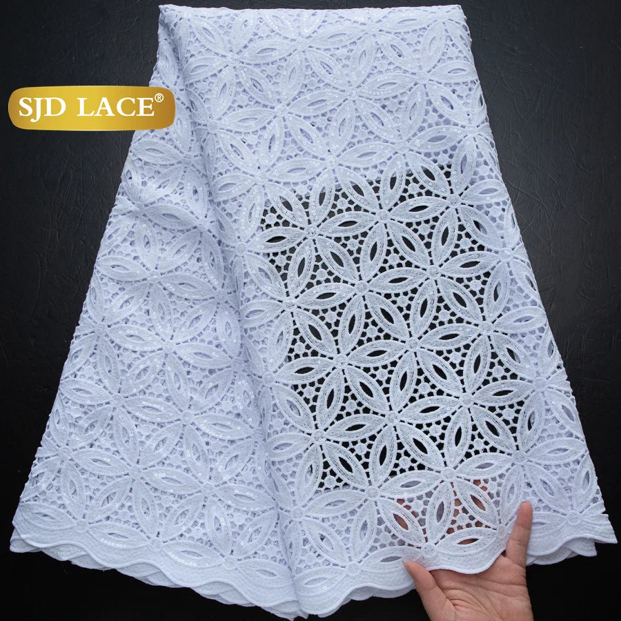 SJD Lace African Sequins Guipure Cord Lace Fabric Water Soluble