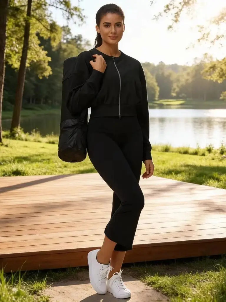 THE GYM PEOPLE Women's Cropped Jackets Full Zip Long Sleeve Ribbed Workout Sweatshirts Lightweight Casual Tops