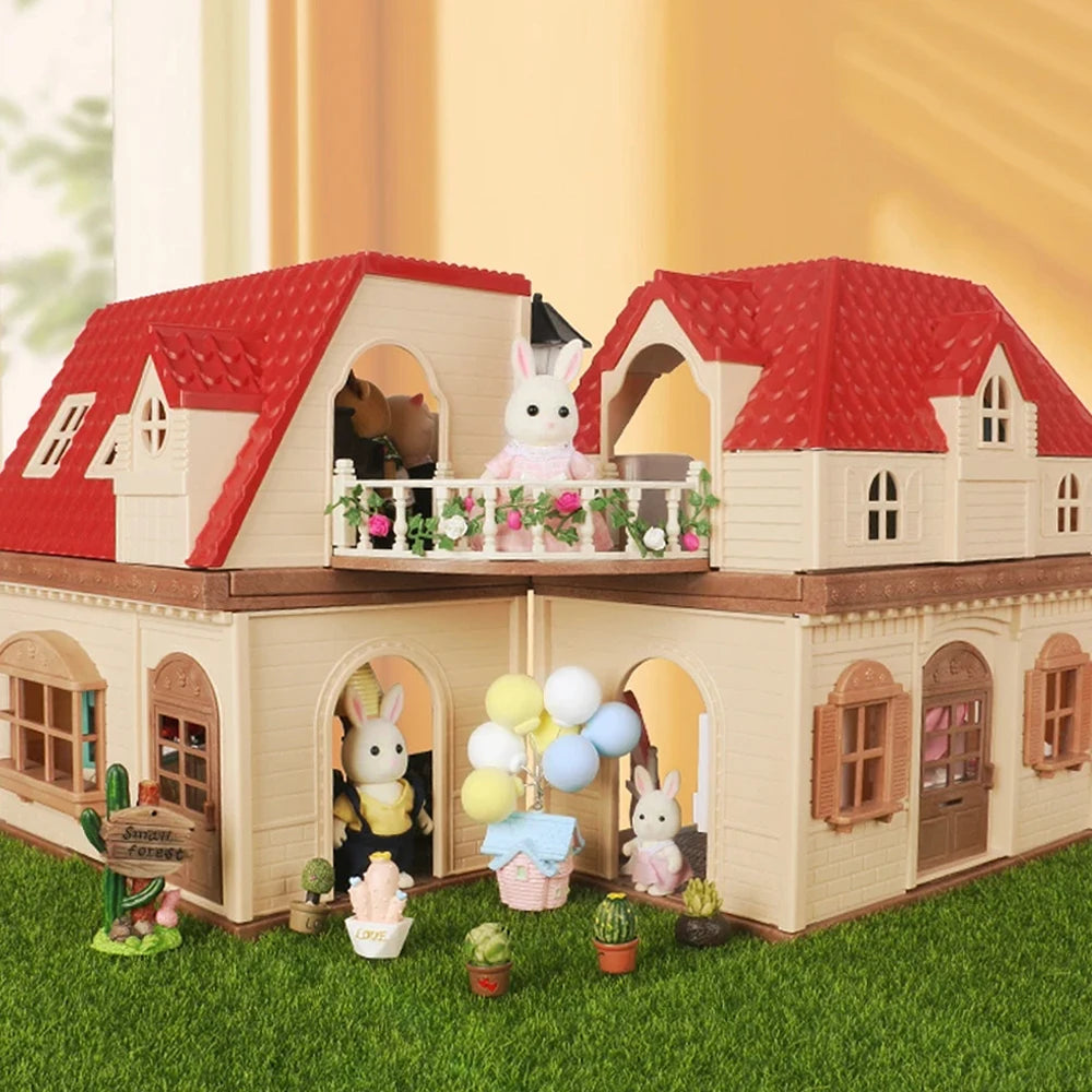 SENGTONGLEHOUSE-A08 DIY Assemble Dollhouse Villa Big House Pretend Play Toy For Girls Simulation Forest Family Cottage Doll House Playset Kids Birthday Gift