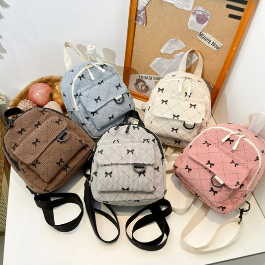 Mini Backpack Bowknot Printed Cosmetic Shoulder Bag Travel Storage