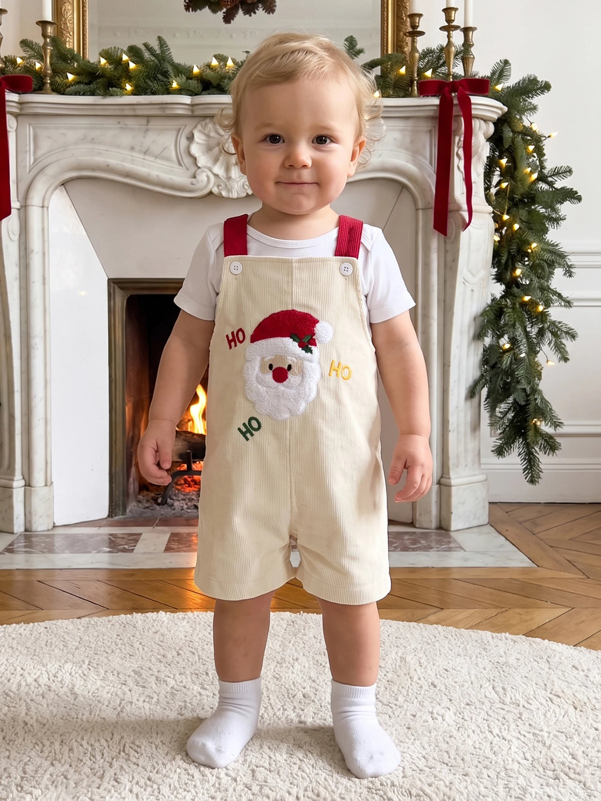 Embroidery Santa Boys Overall Shorts Girls-Boys Embroidery-Santa-Claus Girls Boys Overall Christmas Girls Boys Claus Embroidery