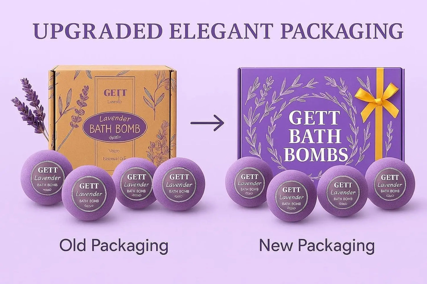 Lavender Bath Bombs 4 Pack Individually Wrapped – Aromatherapy Essential Oils, Moisturizing Spa Gift Set for Women, Relaxing