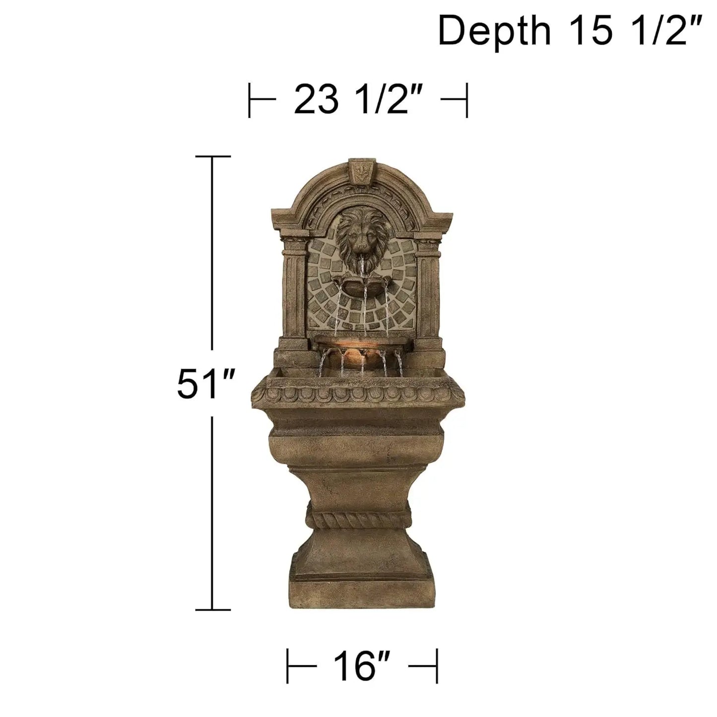 51" Tall Faux Stone Tiered Floor Fountain with LED Light, Garden Patio Yard Outdoor Water Feature, Customized