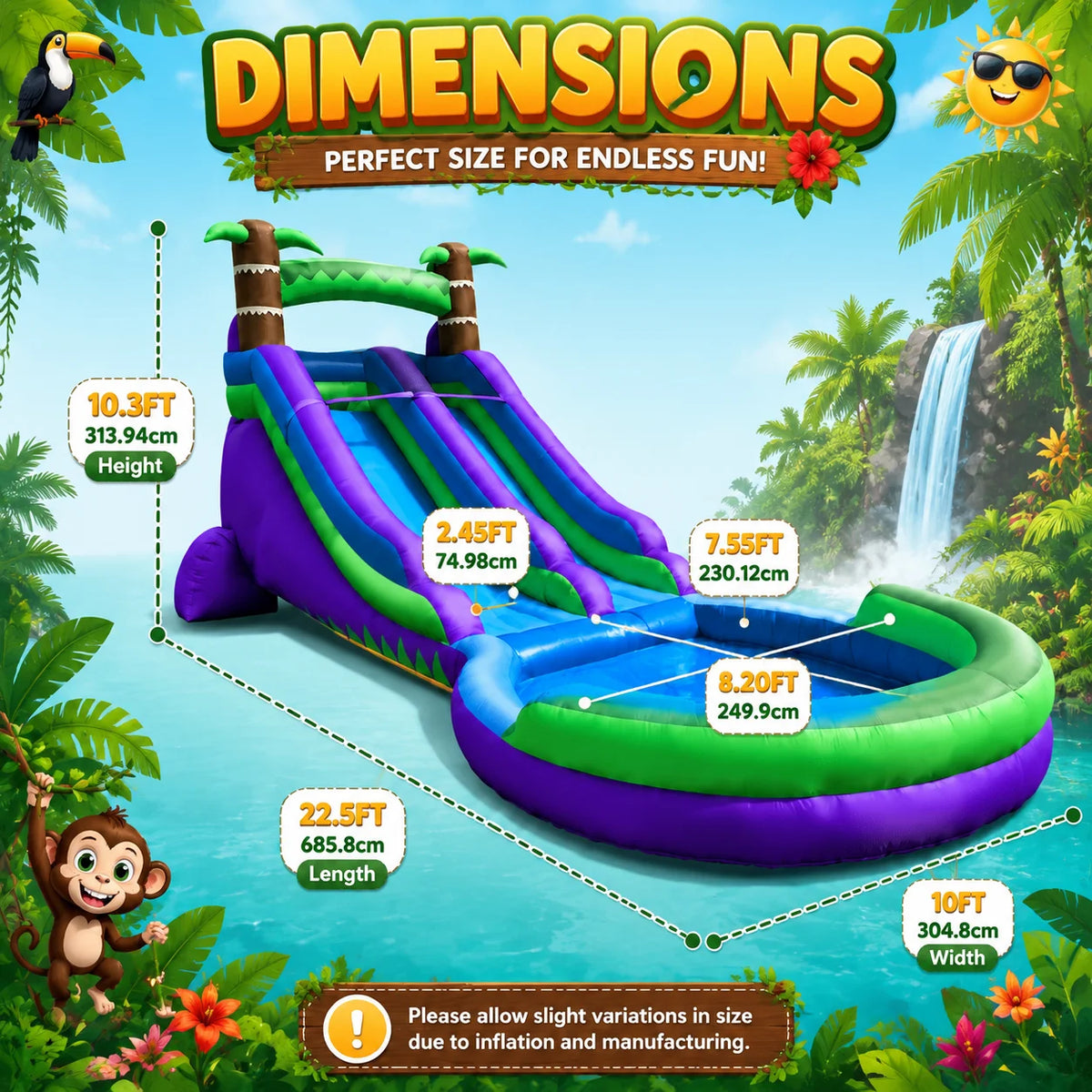 Tropical Rainforest Oxford Water Slide for Summer Parties Backyard Splashes Cooling Games Family Outdoor Inflatable Fun
