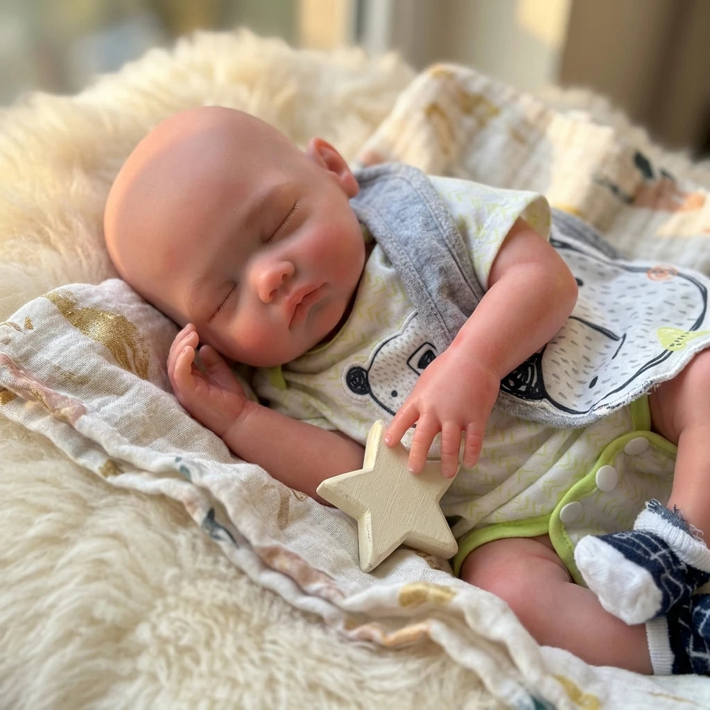 18 Inch Full Body Silicone Reborn Doll Bald Sleeping Closed Eyes Lifelike Newborn Hand Painted Waterproof Collectible Art Ornament for Holiday and Birthday Gifts