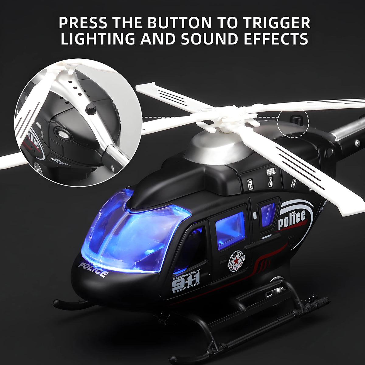 Diecast Military Helicopter Toy with Lights Sound and Rotatable Propeller