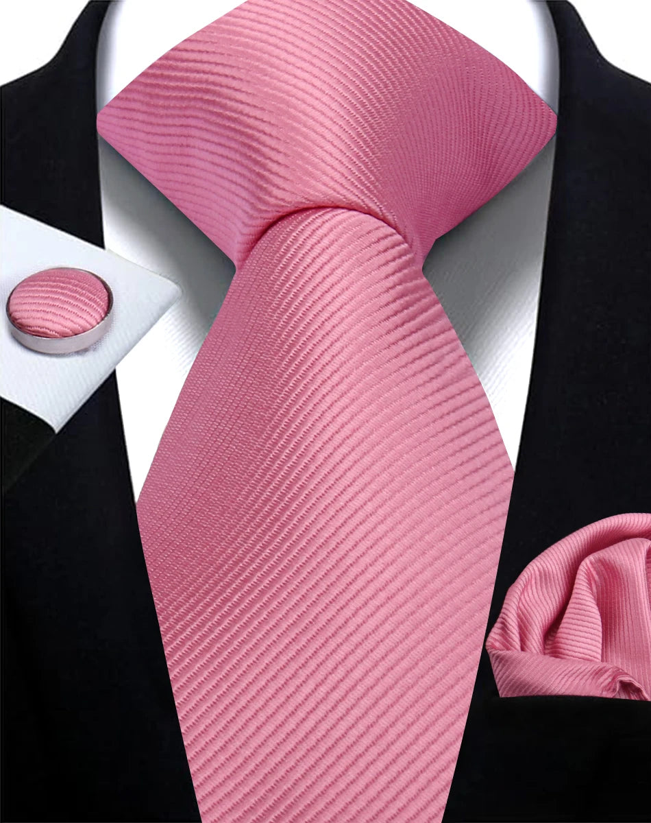 Solid Necktie Set With Handkerchief And Cufflinks For Men