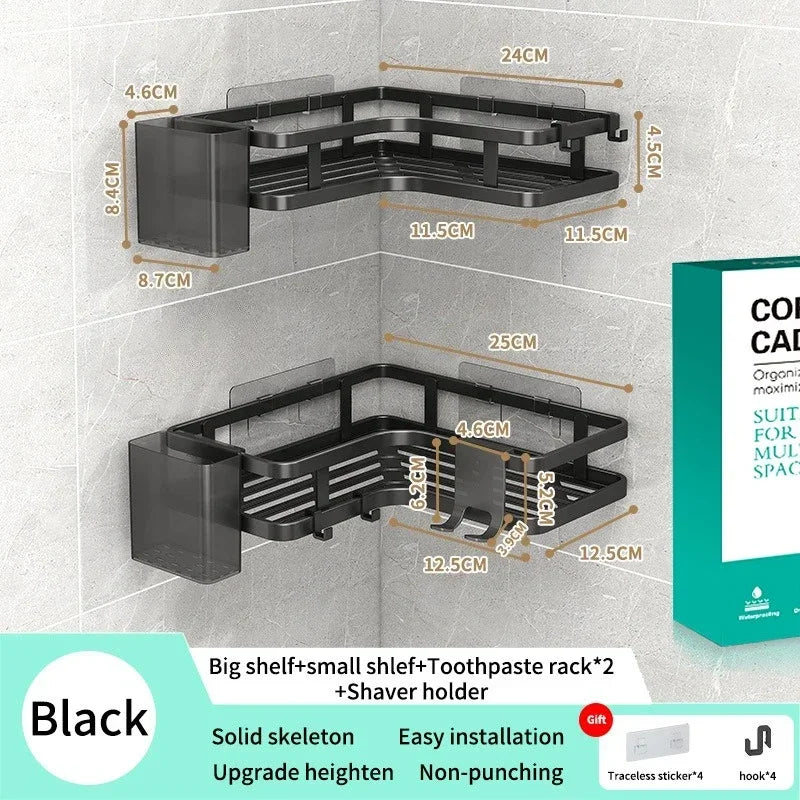 Six Piece Double Layer Aluminum Corner Shelf No Drilling Wall Mounted Organizer