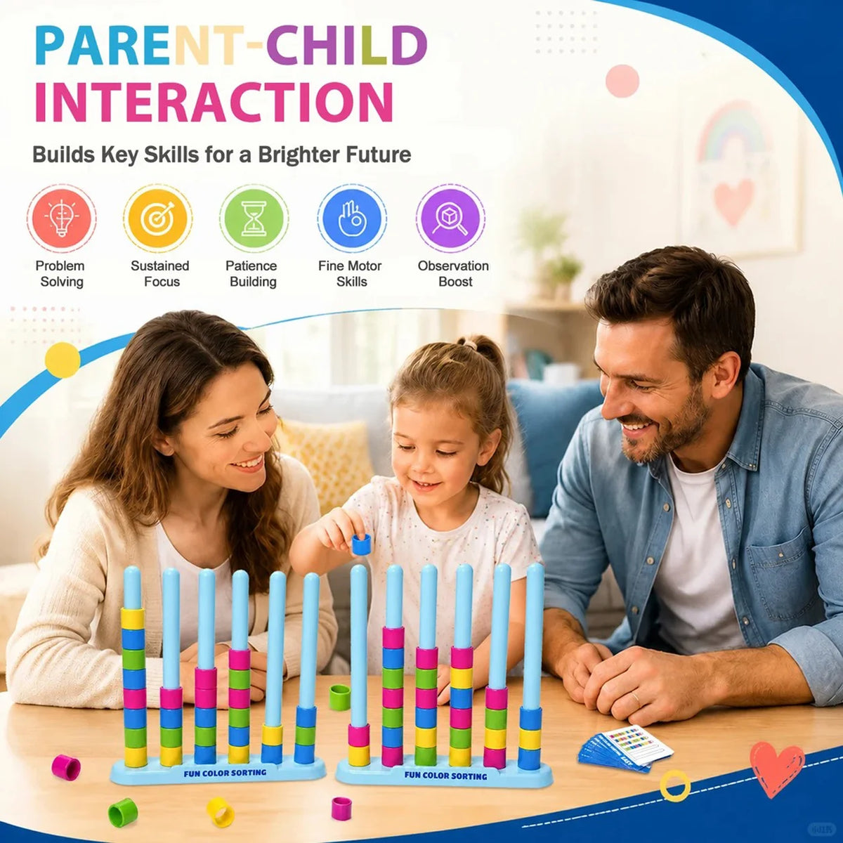 Color Stack Challenge Game 2 Pack with 50 Cards & 80 Color Rings Creative Matching Puzzle Game DIY Craft Activity Toy Gift