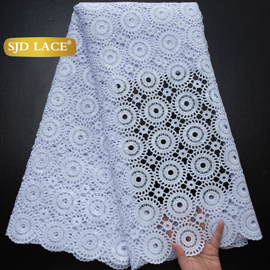 SJD Lace African Sequins Guipure Cord Lace Fabric Water Soluble