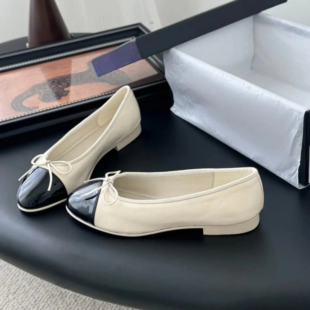 Women's Genuine Leather Ballet Flats With Bow Detail