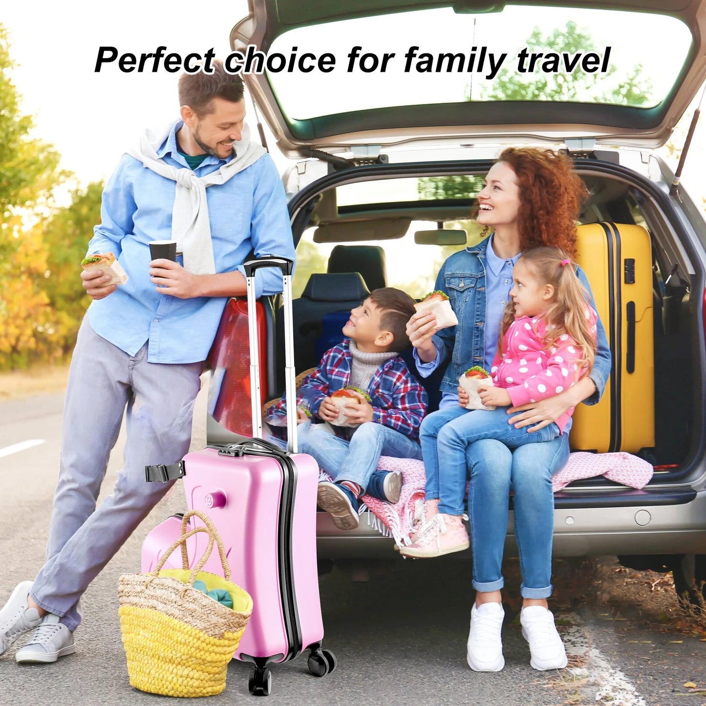 22Inch Kids Ride-On Luggage, 55.8x50x25cm Carry-On Suitcase with Upgraded Matte Finish, Children‘S Travel Suitcase with Adjustable Safety Belt & Silent 360-Degree Spinner Wheels, Toddler Ride-On Trolley for Airplane Travel