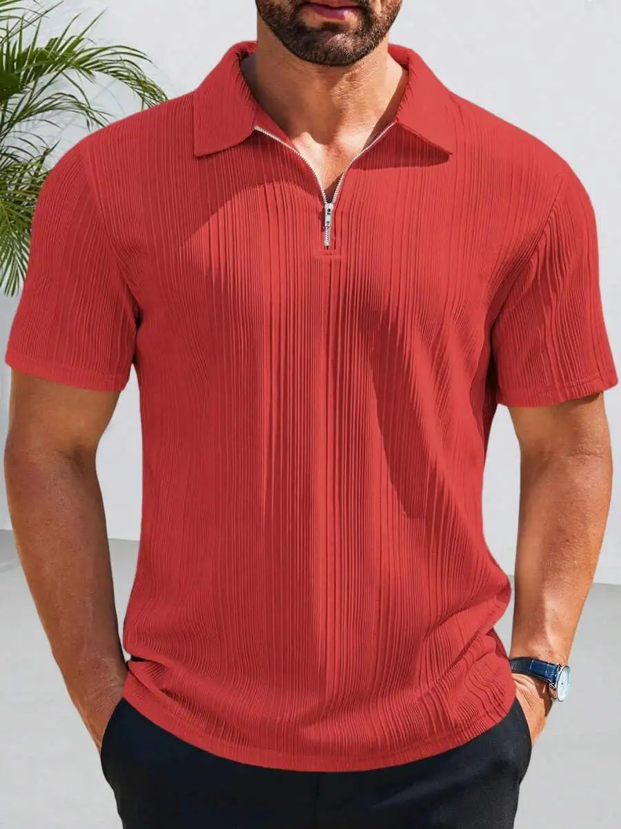 Mens Quarter Zip Shirt Knit Textured Short Sleeve Casual Lightweight Golf Top
