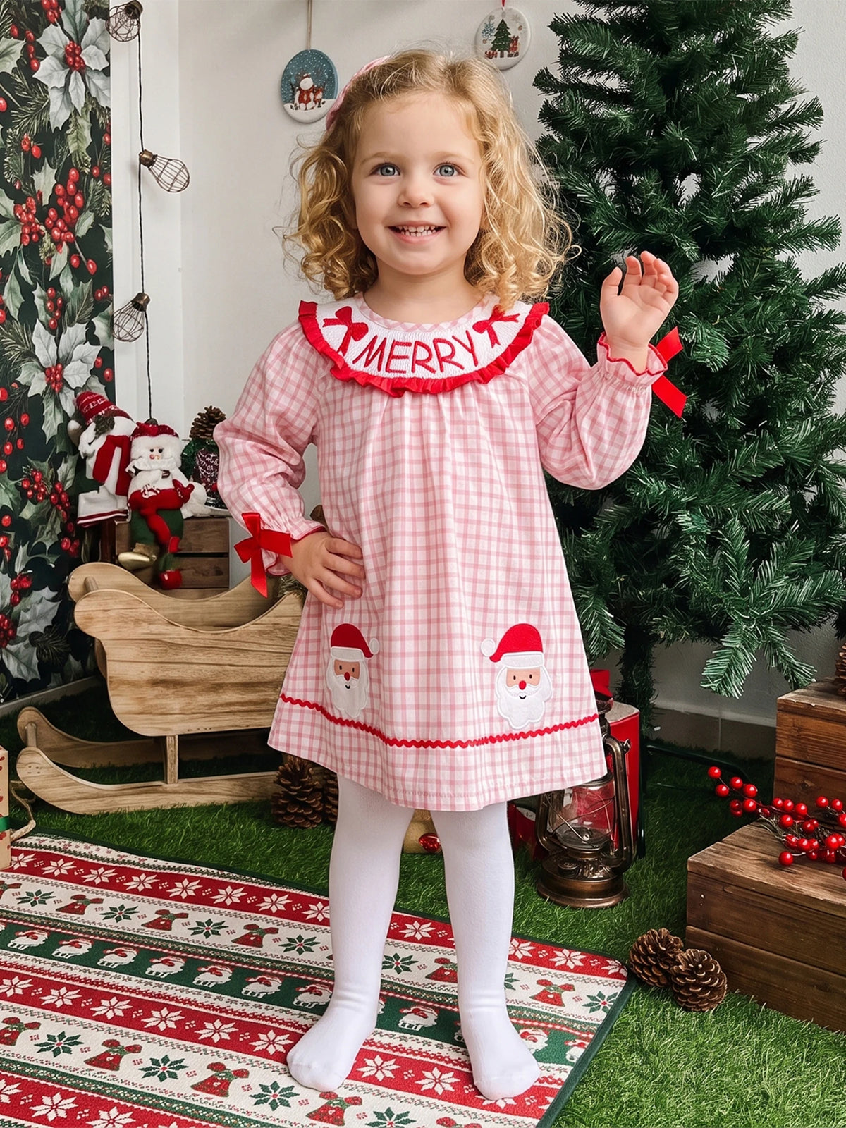 Christmas Plaid Dress Plaid Santa Claus Patch Santa Santa Claus Kids Girl Claus Patch Fall Kids Girl Christmas