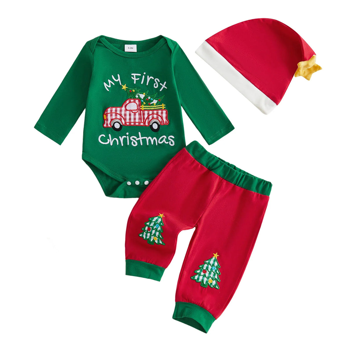 Neck Long Outfit Romper Pants Crew Sleeve Romper Hat 3 3 Pcs Set Crew Neck Top Rated Baby Christmas Outfit