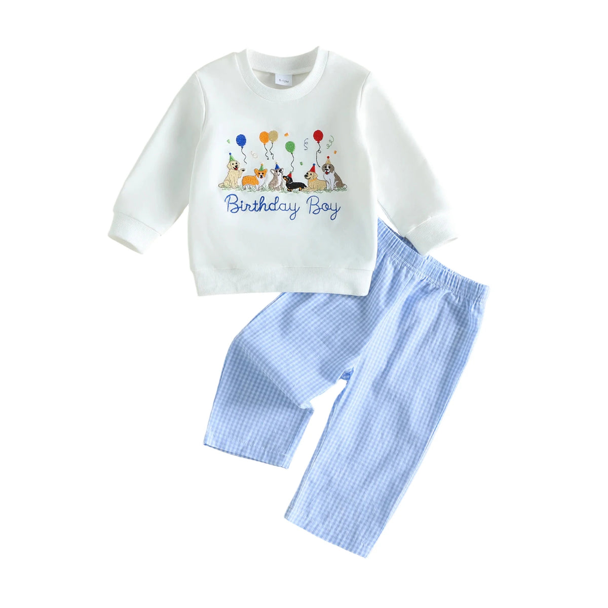 Tops Long Sleeve Dinosaur Embroidery Birthday Tops Plaid Pants Embroidery-Tops Boys High Quality Boys Birthday Outfit