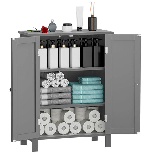 Bathroom Floor Cabinet Storage Solid Wood Cupboard Free Standing With 3 Shelves