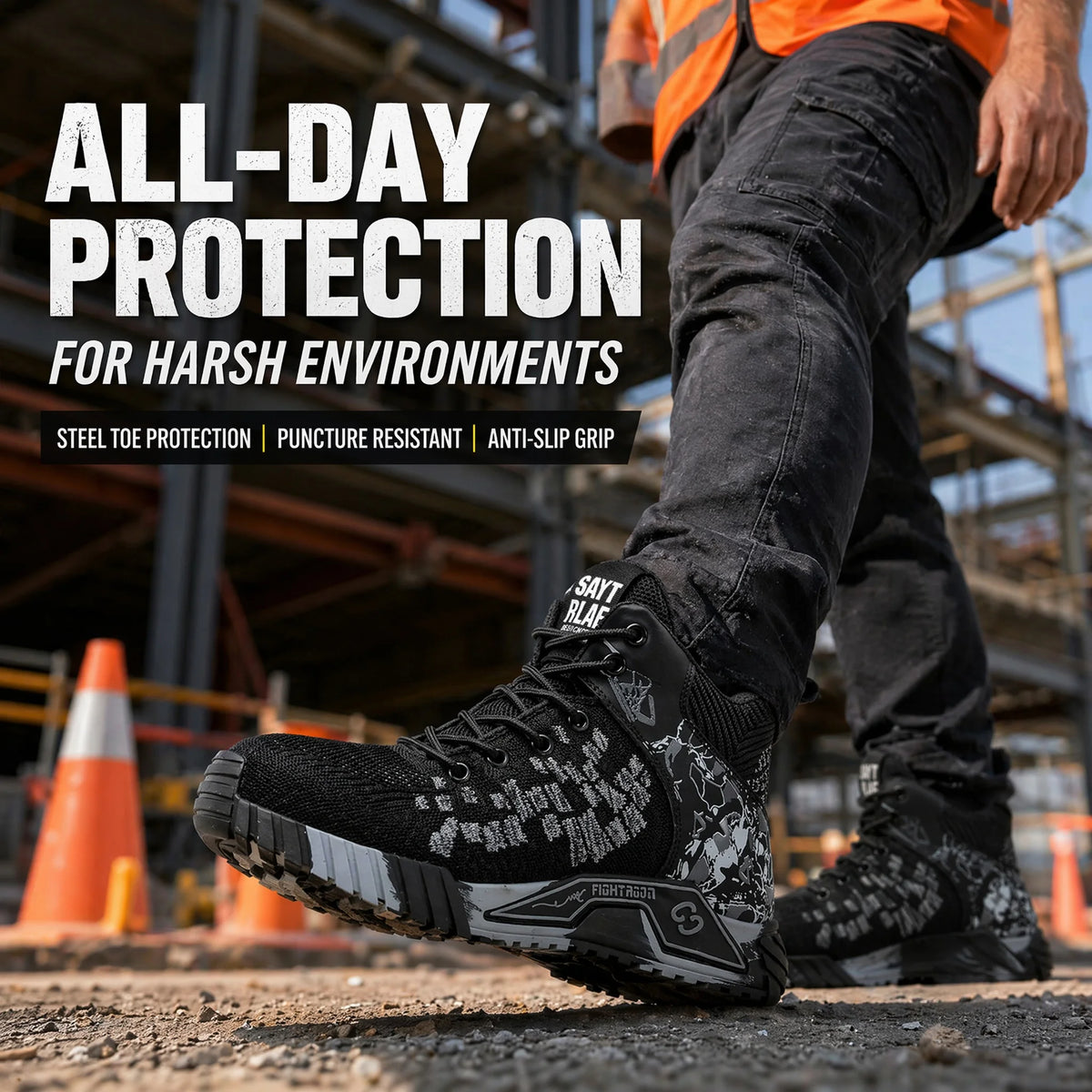 Breathable Camo Men Indestructible Steel Toe Construction Work Boots Anti-smash Stab-resistant Safety Shoes Biker Botas Para Hombre