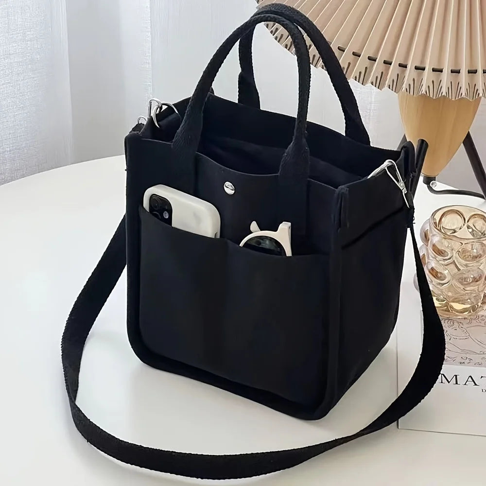Canvas Tote Bag With Pockets Crossbody For Women Everyday Use