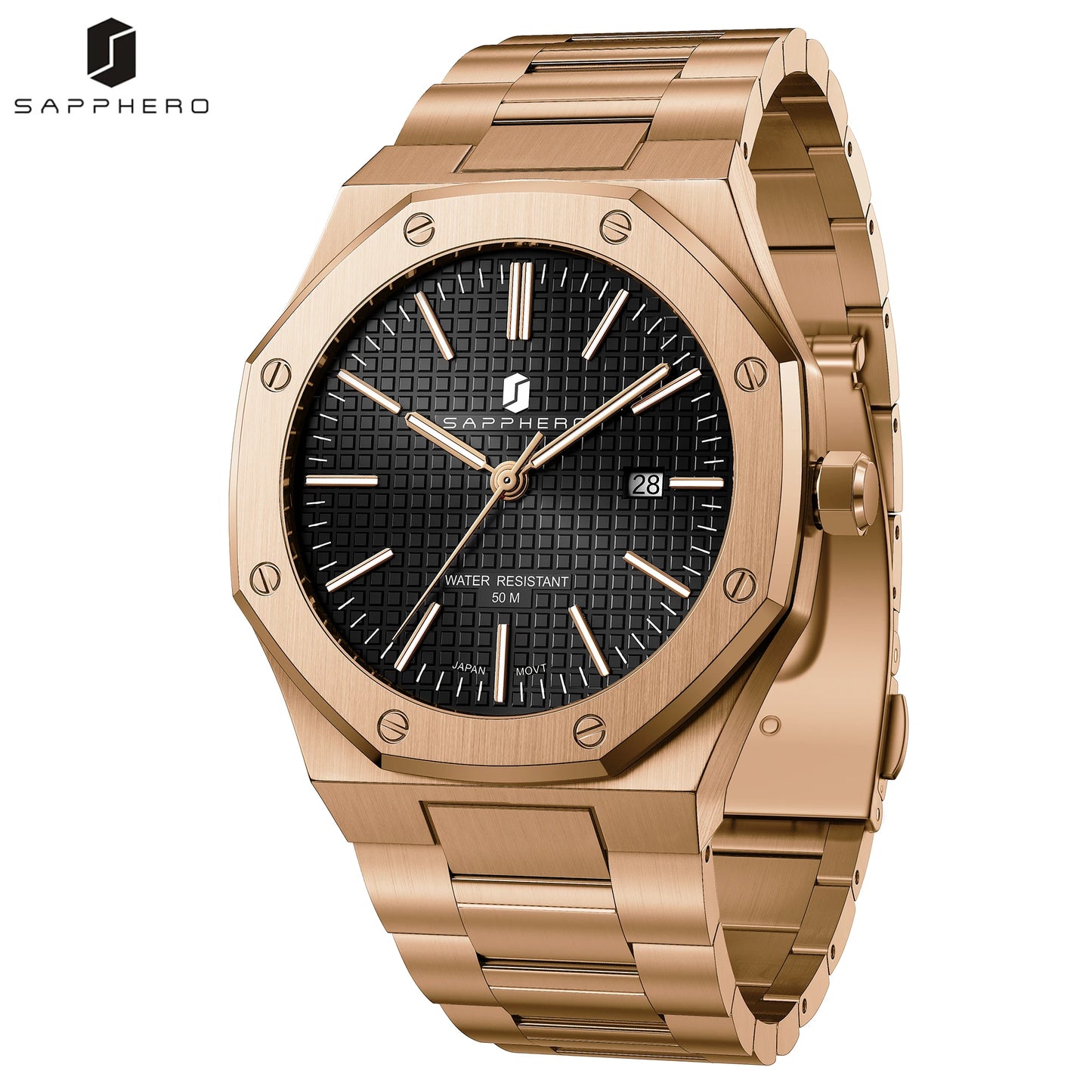 SAPPHERO Men Analog Watch Stainless Steel Quartz Movement Date 50M