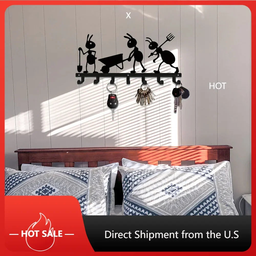 1PC Stylish Ant-Shaped Metal Wall Hook Shelf - Art Decorative Key Holder & Coat Rack for Entryway Hallway