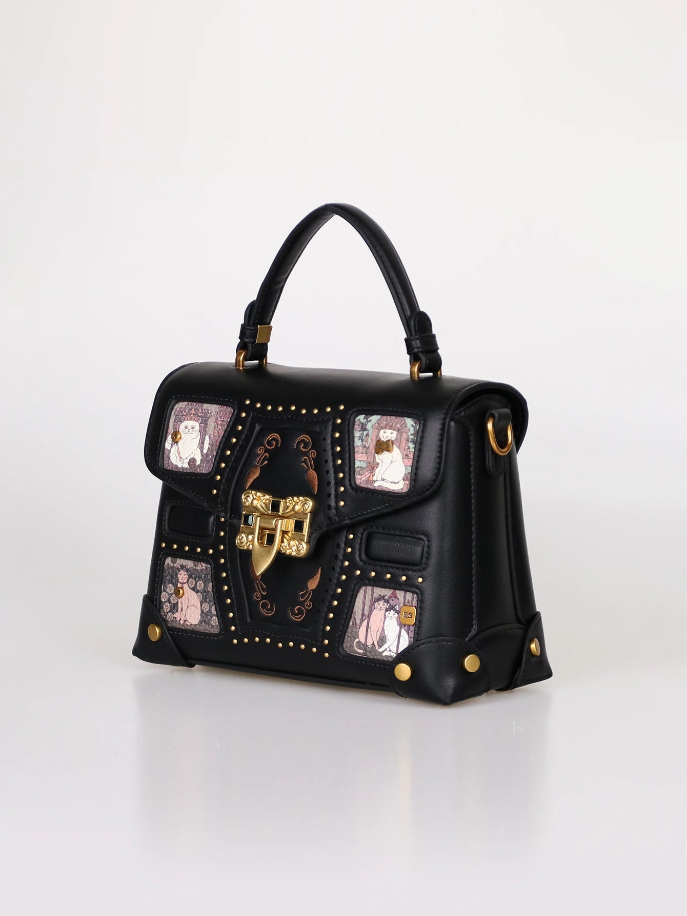 Niche Design Box Bag with Cat Pattern Rivet Texture