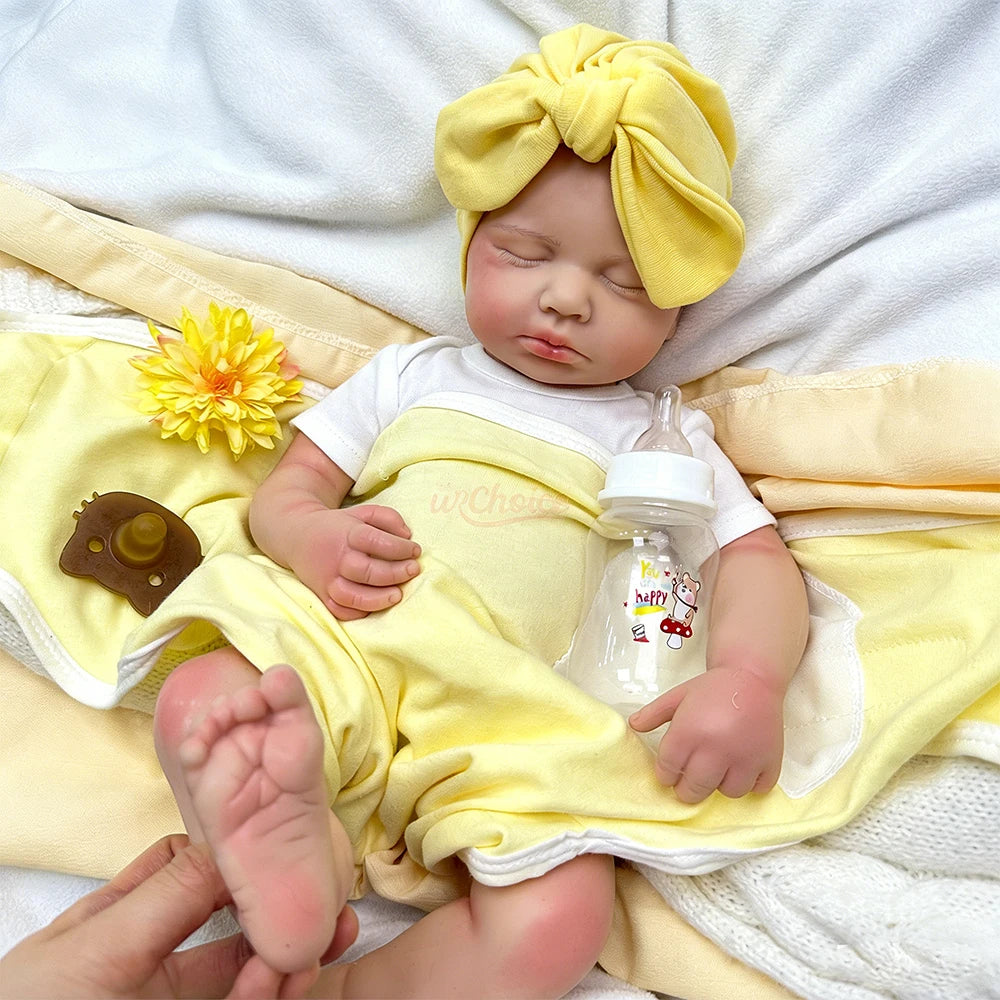 20inch Warm Companion Silicone Reborn Doll Fine Realistic Details Soft Full Body Comfort Doll  Can Open Mouth Loulou for Elderly People Living Alone