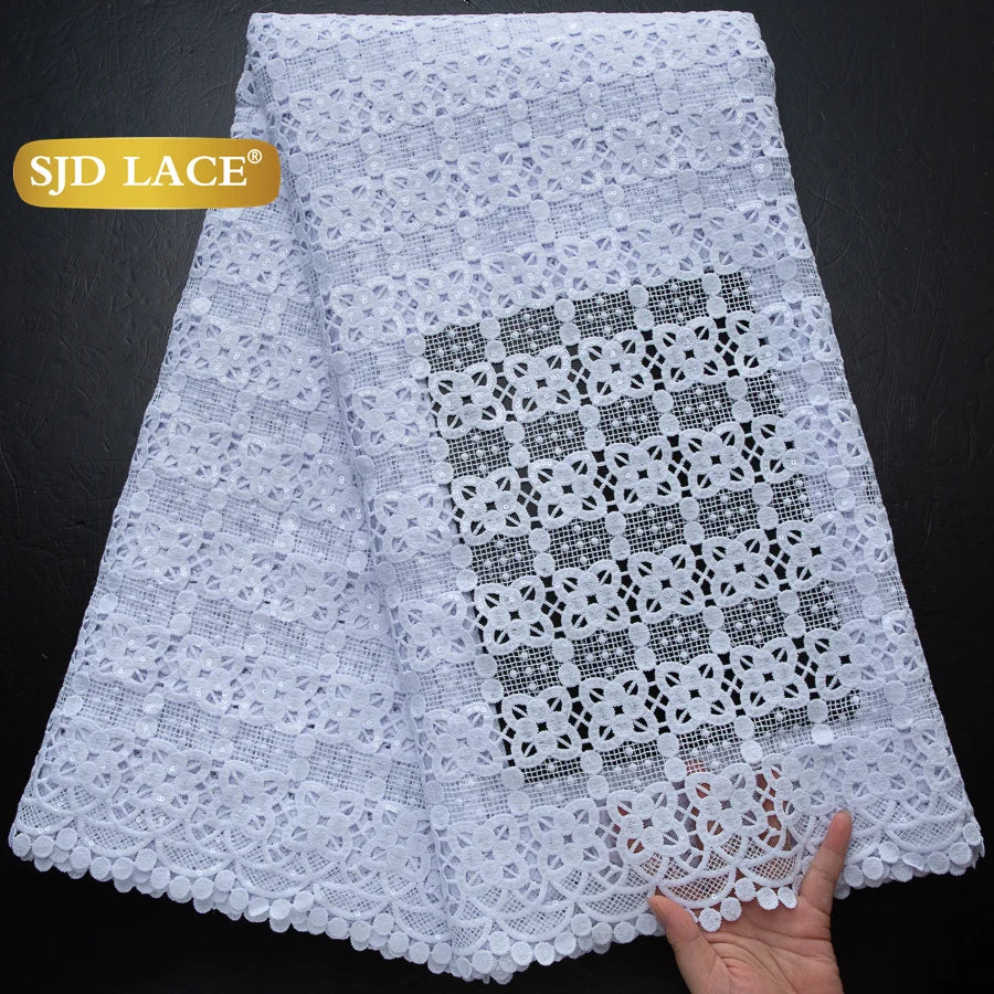 SJD Lace African Sequins Guipure Cord Lace Fabric Water Soluble