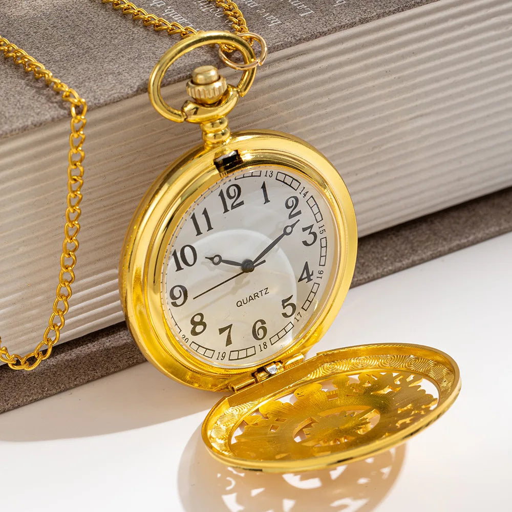 Antique Steampunk Arabic Numerals Quartz Pocket Watch Necklace Pendant Unisex