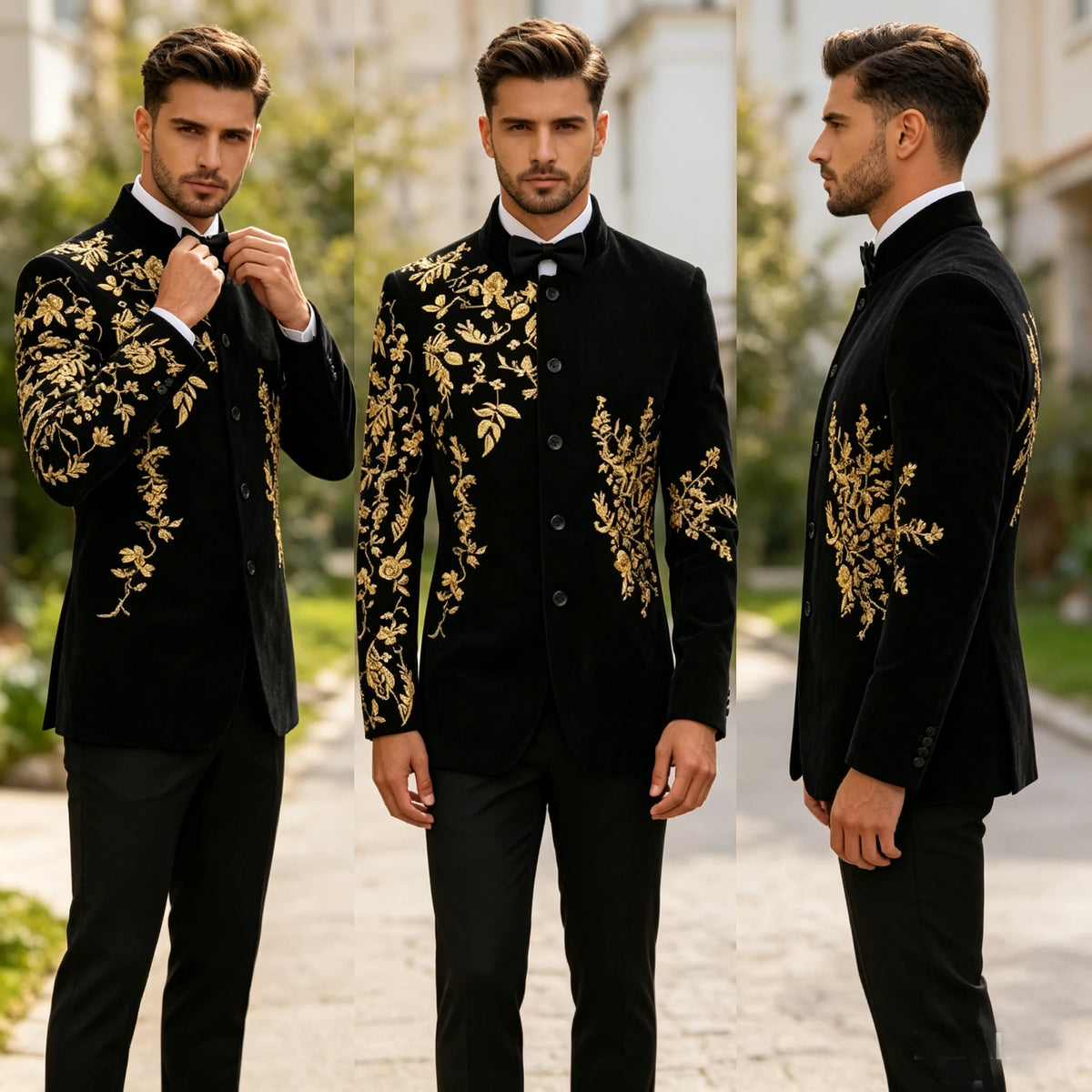 Men's Velvet Blazer With Floral Embroidery For Weddings And Parties