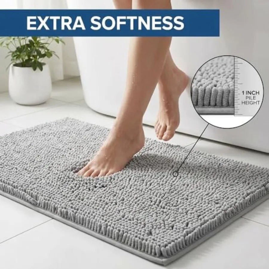 Super Absorbent Chenille Bathroom Rug Set With Non Slip Backing