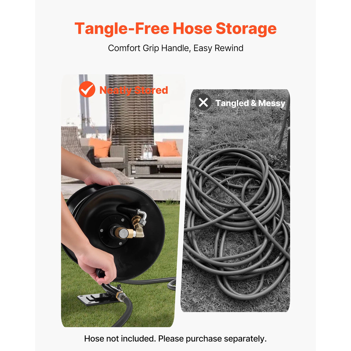 SucceBuy Steel Pressure Washer Hose Reel With Manual Hand Crank