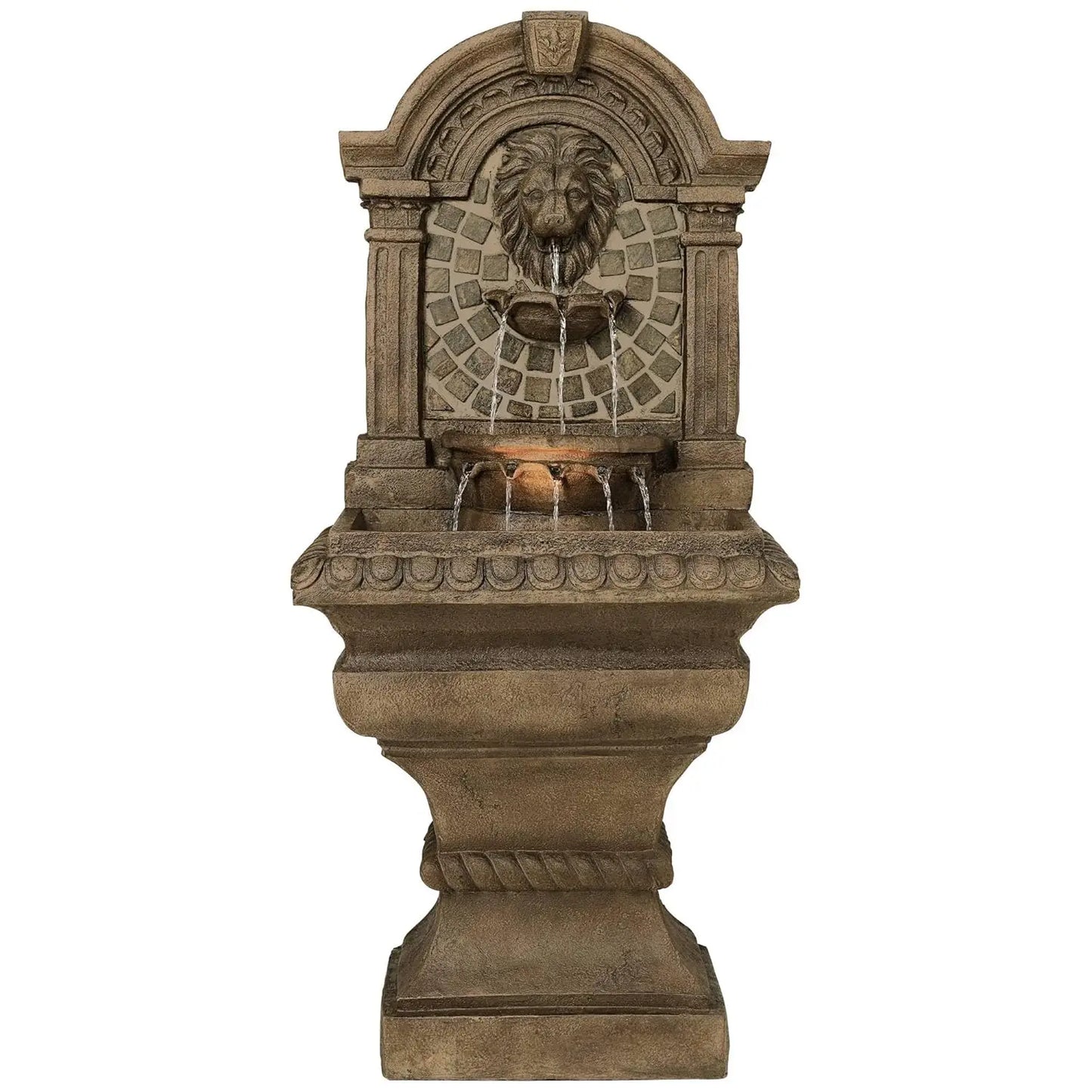 51" Tall Faux Stone Tiered Floor Fountain with LED Light, Garden Patio Yard Outdoor Water Feature, Customized