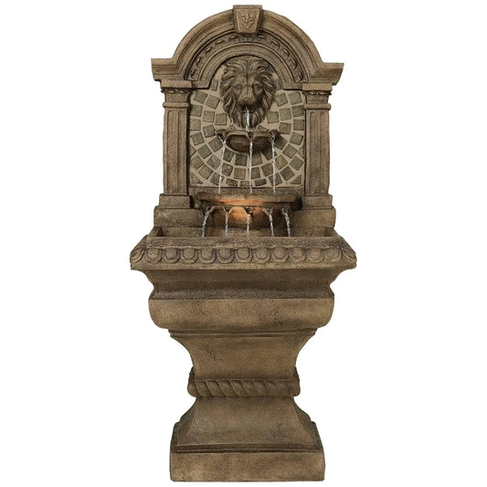 51" Tall Faux Stone Tiered Floor Fountain with LED Light, Garden Patio Yard Outdoor Water Feature, Customized