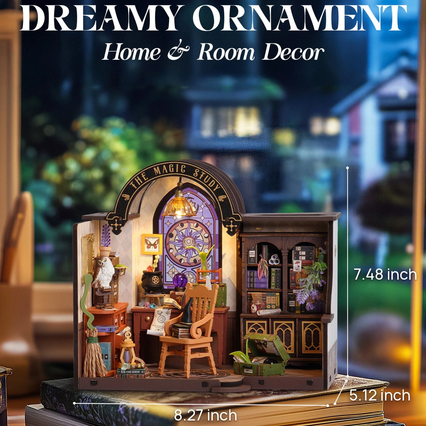 Rolife Wooden Dollhouse 3D Puzzle - Magic Study DIY Miniature House Model Building Kit with LED Light for Home Decor Gift for Adults Friends