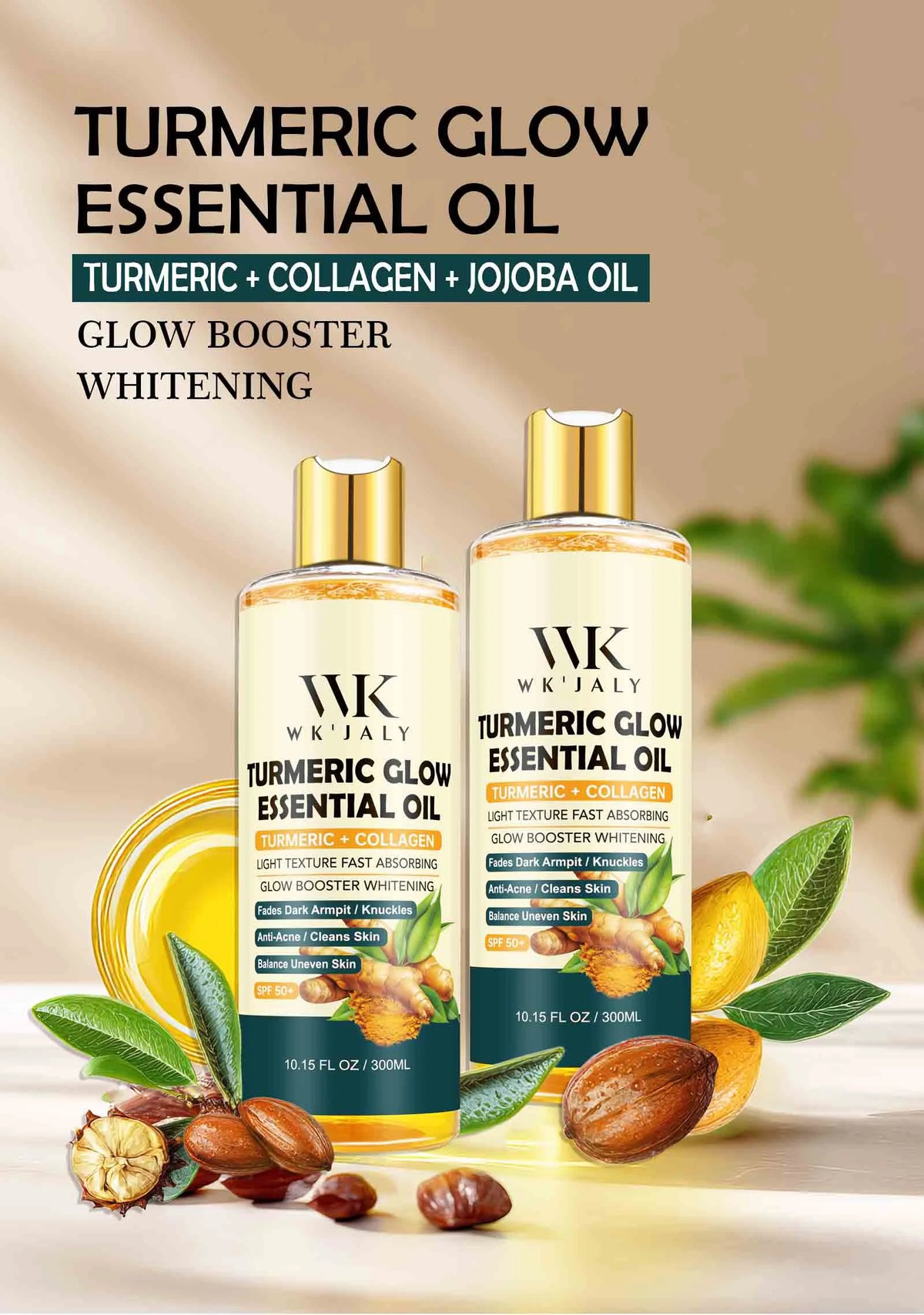 WK JALY Lightening Body Oil, Deeply Moisturizing, Hydration, Smooth Skin, Reduce Spots, Melanin, for Dark, Black, Caramel Skin