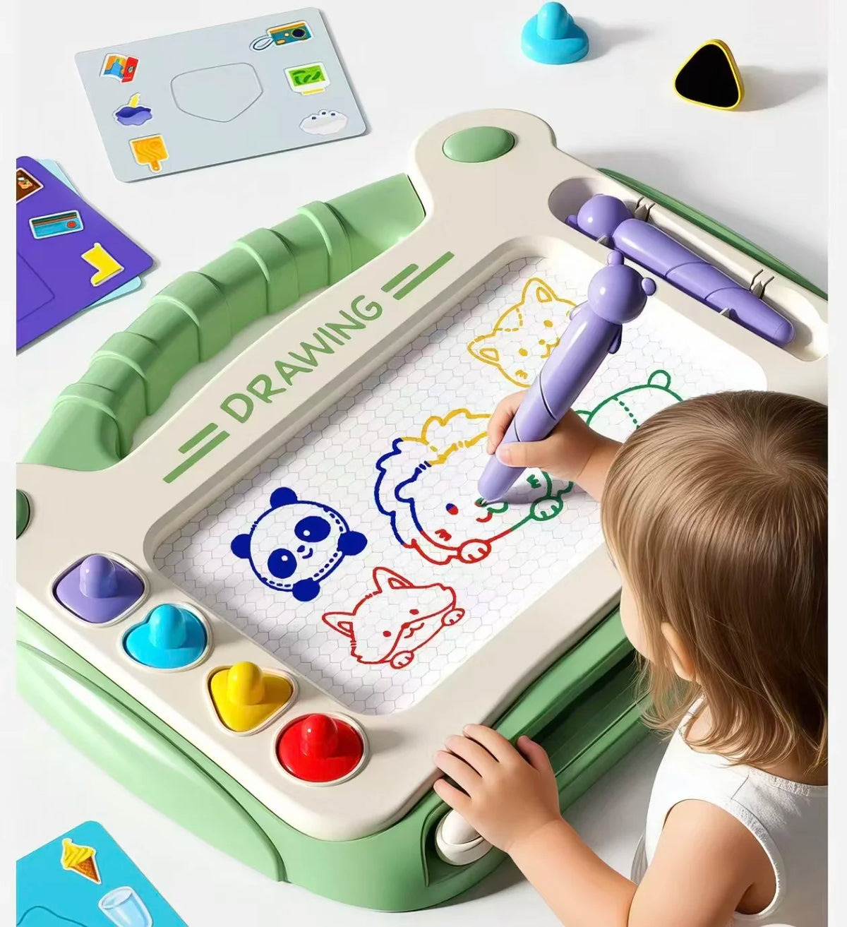 Toddler Magnetic Drawing Table Board, Erasable Kids Graffiti Writing Sketch Pad with Stamps & Pen, Portable Educational Drawing Toy, Perfect Children Holiday Birthday Gift