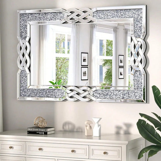 Crystal Diamond Accent Wall Mirror For Living Room Decor
